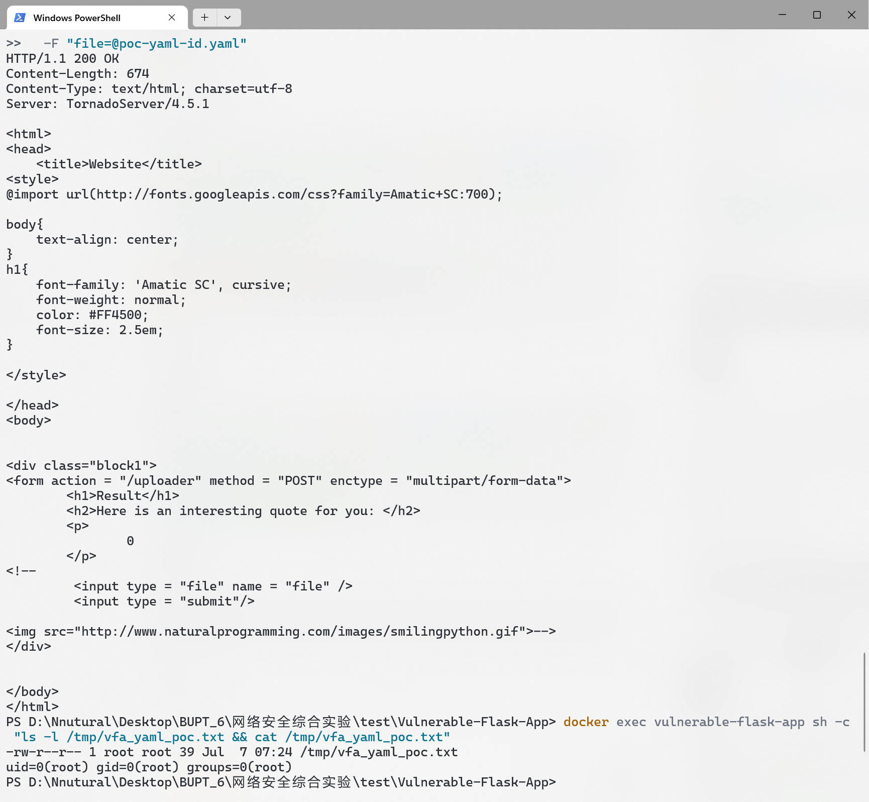 图 6:YAML 反序列化执行结果,容器内生成 /tmp/vfa_yaml_poc.txt