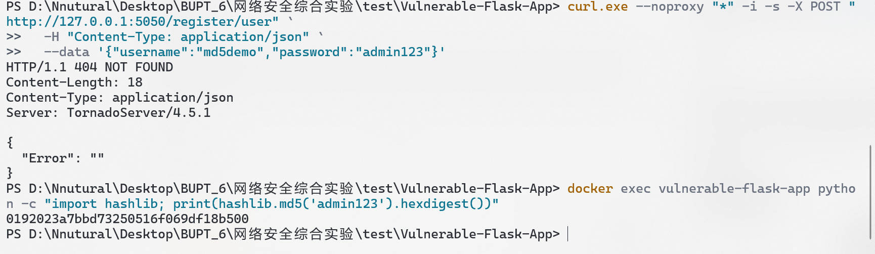 图 9:MD5 弱哈希验证,admin123 的 MD5 值为 0192023a7bbd73250516f069df18b500